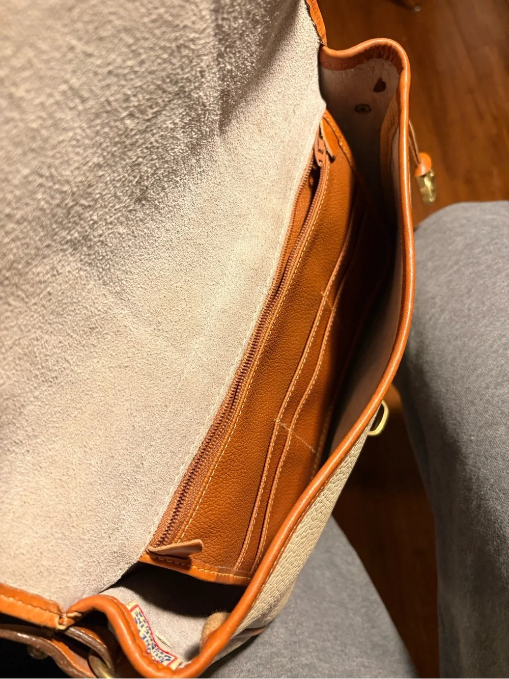 Dooney & Bourke Cream and Tan Leather Crossbody Shoulder Bag